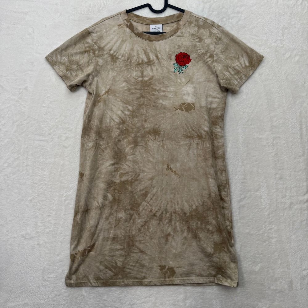 Empyre T-Shirt Dress Womens Medium Brown Tie Dye Road To Nowhere Rose Graphic